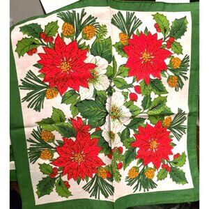 7 Vintage Napkins Poinsettia & Pinecone JCPenney Christmas Green Red Cotton